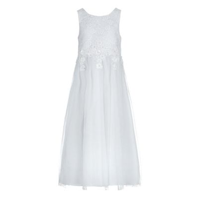 RJR.John Rocha Girls' white lace embellished flower applique mesh dress